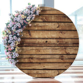 Aperturee - Simple Brown Wooden Theme Circle Happy Birthday Backdrop